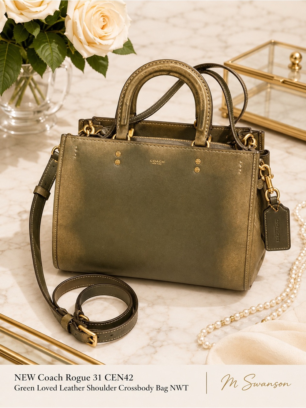 NEW Coach Rogue 31 CEN42 Green Loved Leather Shoulder Crossbody Bag NWT